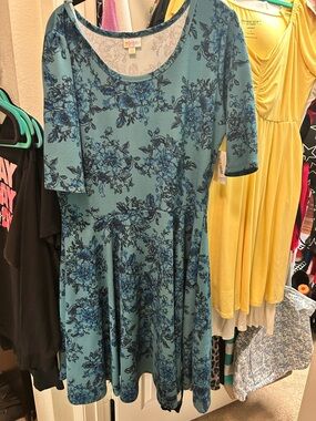 LuLaRoe Teal Floral Fit & Flare Nicole Dress